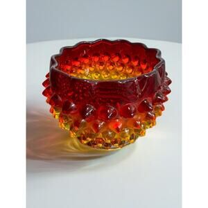 Vintage Amberina Spiked Hobnail Glass Bowl Decorative Vivid Orange Red Yellow